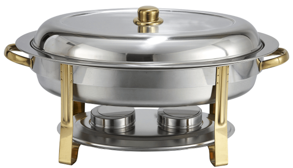 Winco Malibu Stainless Steel Gold Accent Oval Chafer, 6 Quart