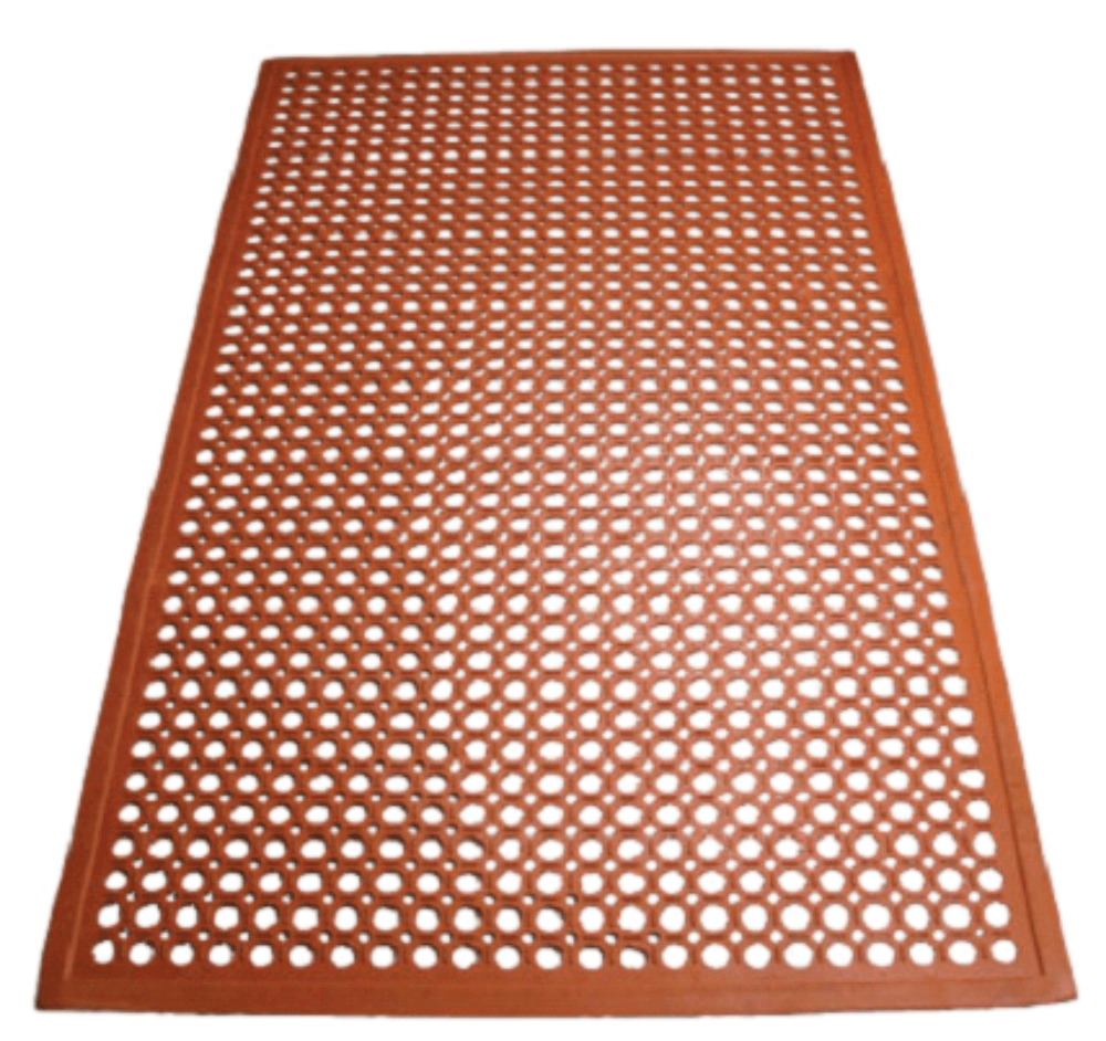 Winco Red Beveled Edge Rubber Floor Mat, 3 X 5 Feet