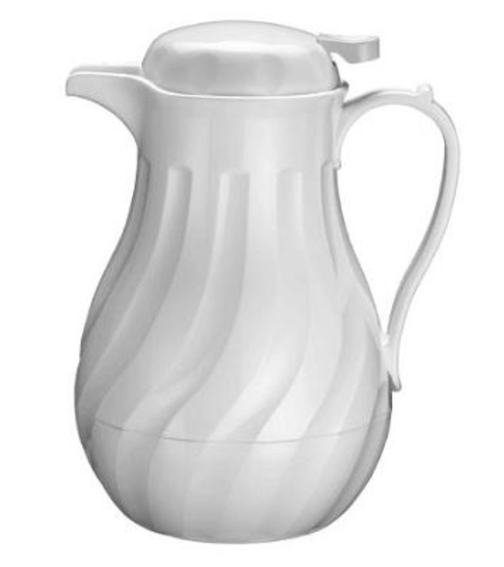 Winco White Swirl Pattern Push Button Insulated Beverage Server, 42 Ounce