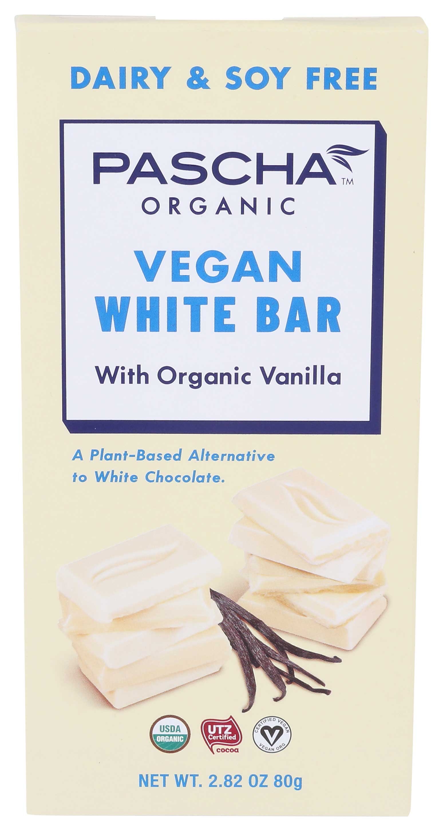 Pascha Organic Vegan White Chocolate Bar with Vanilla, 2.82 Ounce -- 10 per case
