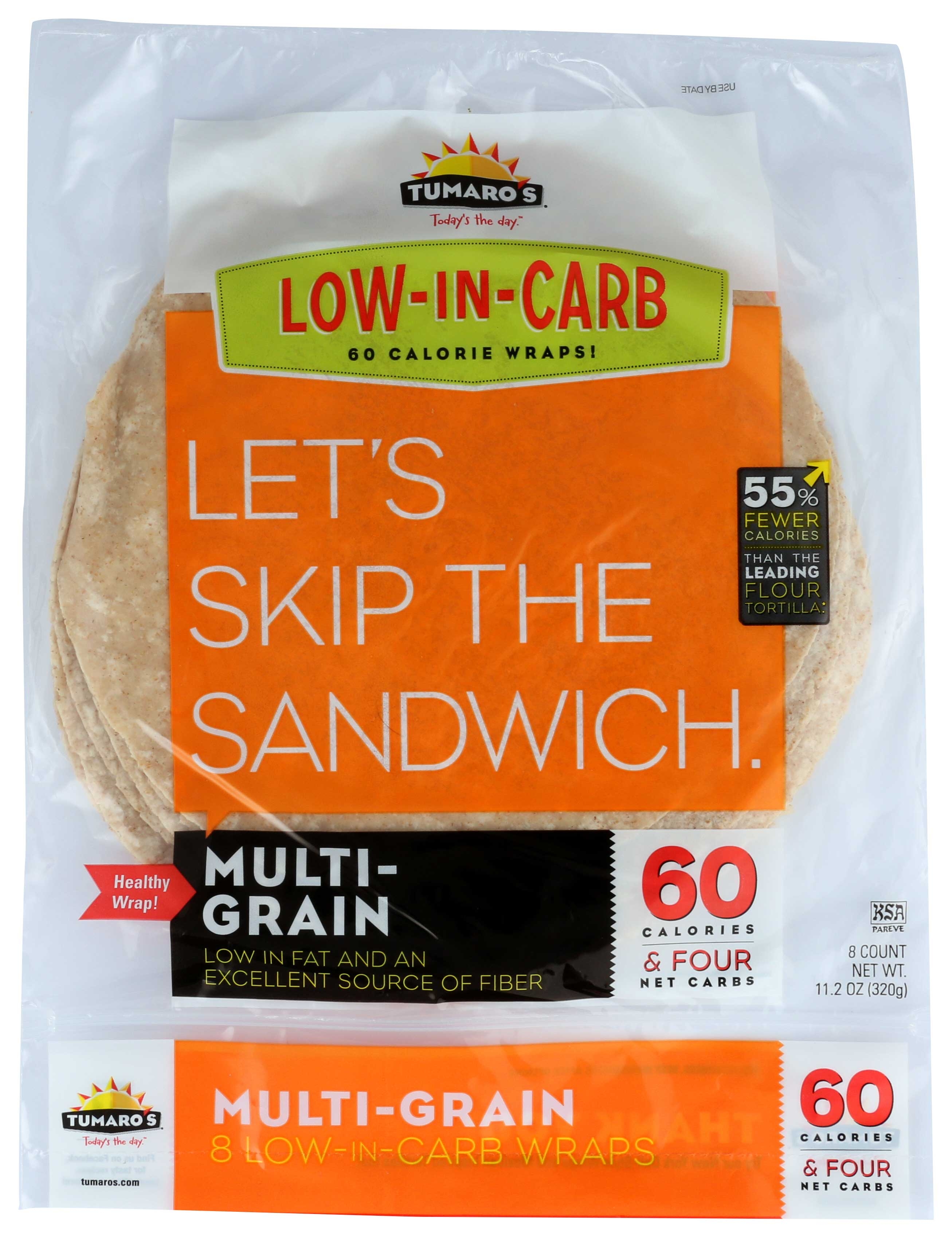 Tumaros Low in Carb Multi Grain Wrap, 8 inch - 8 per pack -- 6 packs per case.