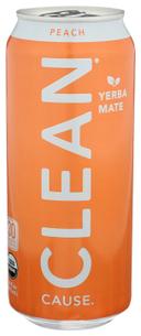Clean Cause Organic Peach Sparkling Yerba Mate, 16 Fluid Ounce -- 12 per case