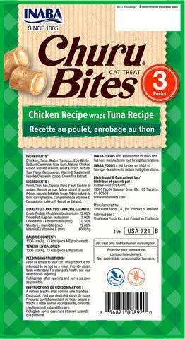 Inaba Churu Bites Chicken Recipe Wraps Tuna Recipe Cat Treats, 1.05 Ounce -- 8 per case