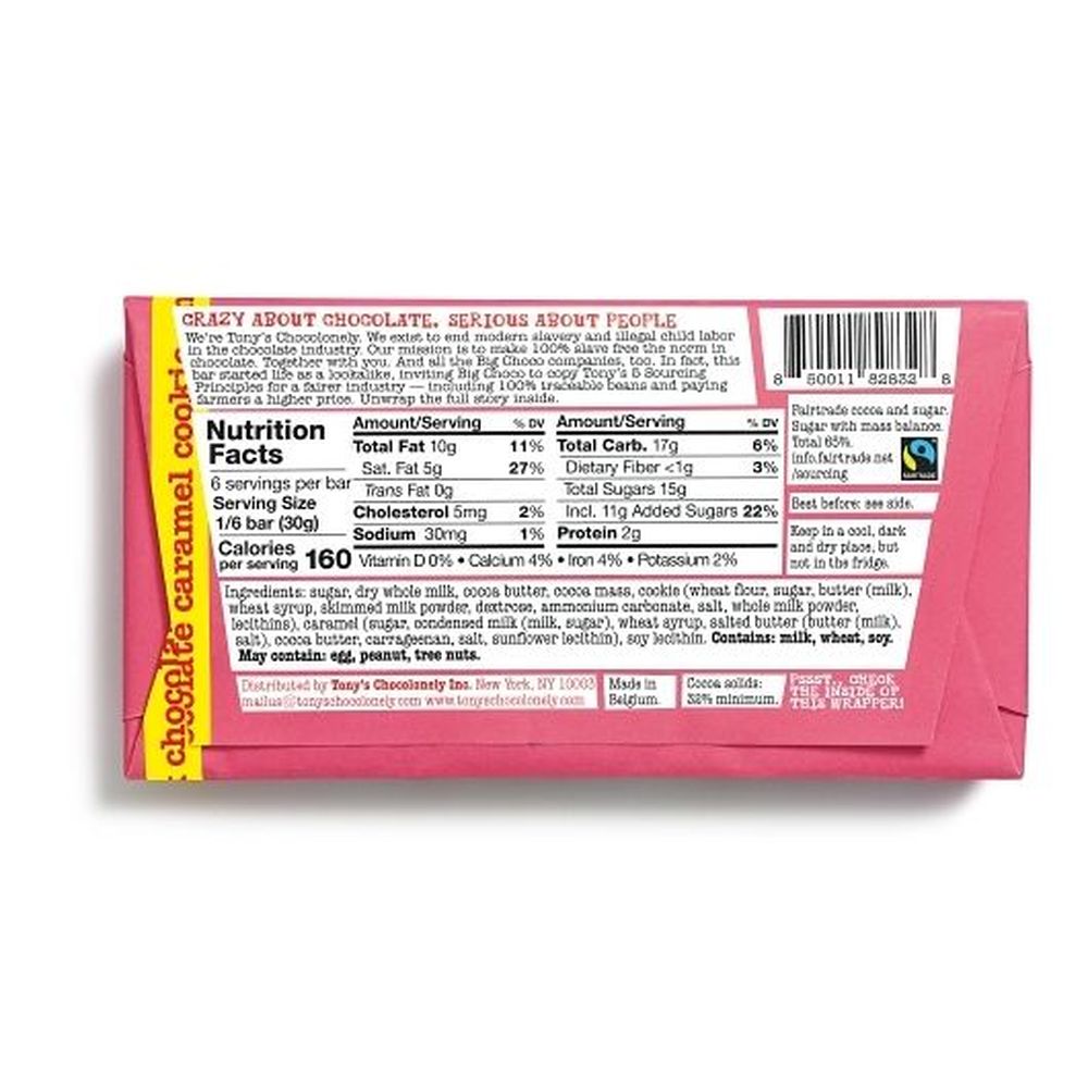 Tonys Chocolonely Milk Chocolate Caramel Cookie Bar, 6.35 Ounce -- 15 per case