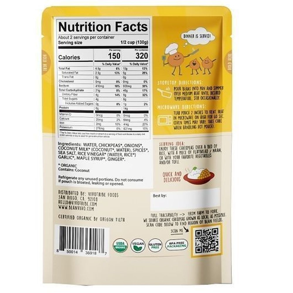 Beanvivo Organics Coconut Curry Chickpeas, 10 Ounce -- 6 per case