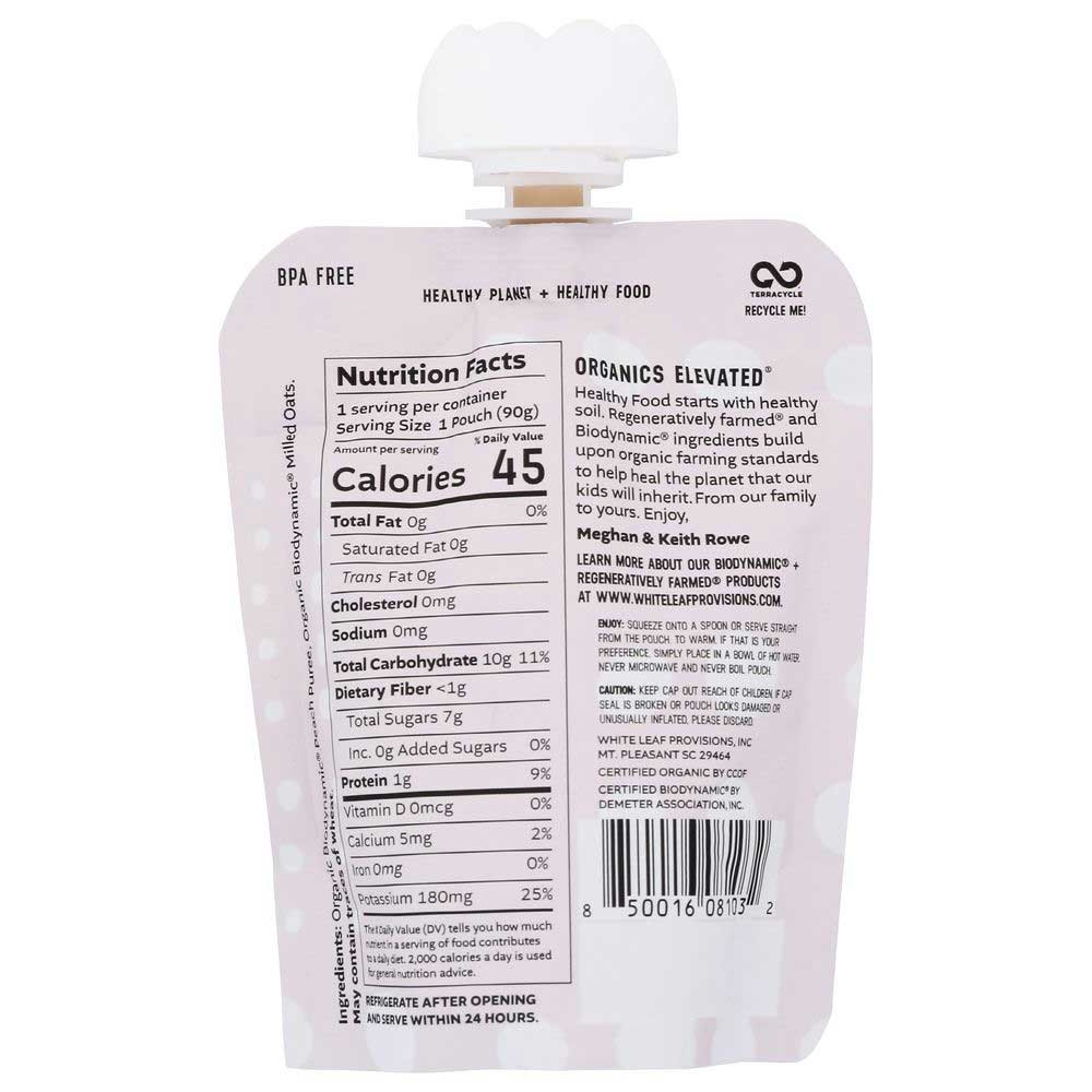 White Leaf Provisions Organic Biodynamic Peach and Oat Babyfood, 90 Gram -- 6 per case