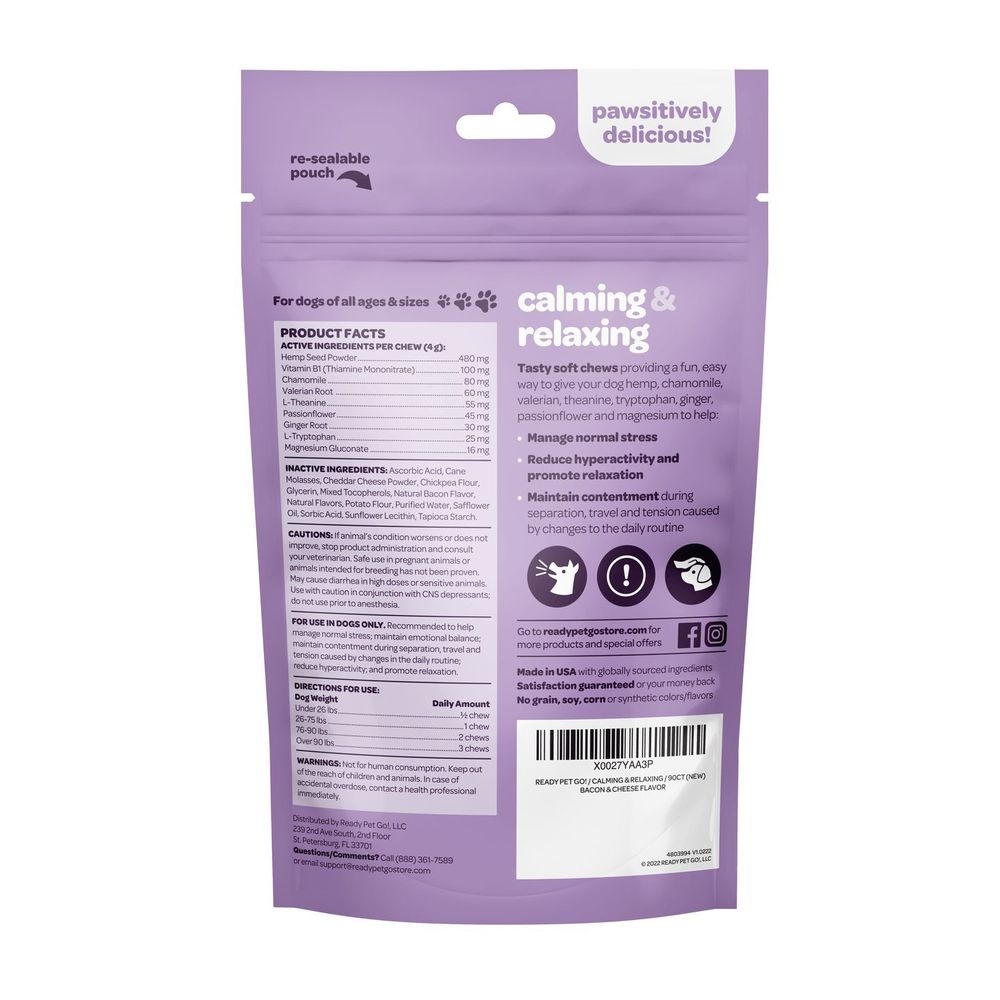 Ready Pet Go Bacon and Cheese Calming and Relaxing Soft Chews for All Aged Dogs, 60 count