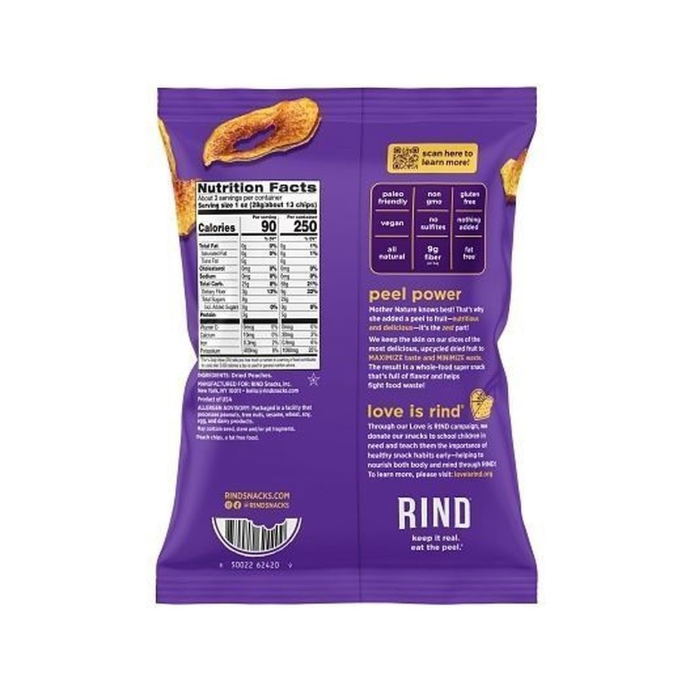 Rind Snacks Peach Chips, 3 Ounce -- 6 per case