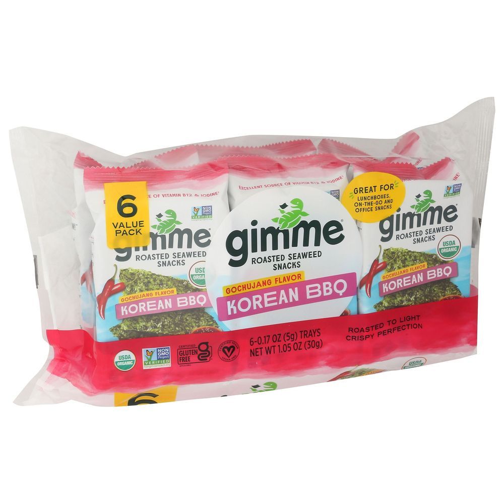 Gimme 0.17 Ounce Organic Korean Bbq Roasted Seaweed Snack, 6 Count -- 8 Per Case