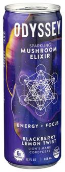 Odyssey Blackberry Lemon Twist Sparkling Mushroom Elixir Energy Plus Focus Drink, 12 Fluid Ounce -- 12 per case