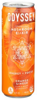 Odyssey Orange Ginger Sparkling Mushroom Elixir Energy Plus Focus Drink, 12 Fluid Ounce -- 12 per case