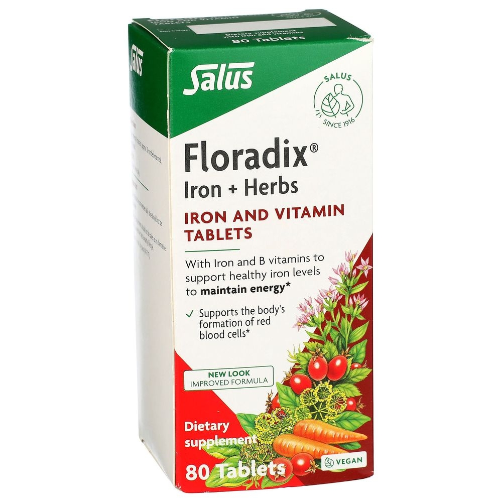 Salus Floradix Iron and Herbs Vitamin Tablets, 80 count