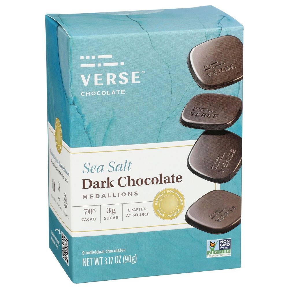 Verse Chocolate 70 Percent Cacao Sea Salt Dark Chocolate Medallions, 3.17 Ounce -- 8 per case