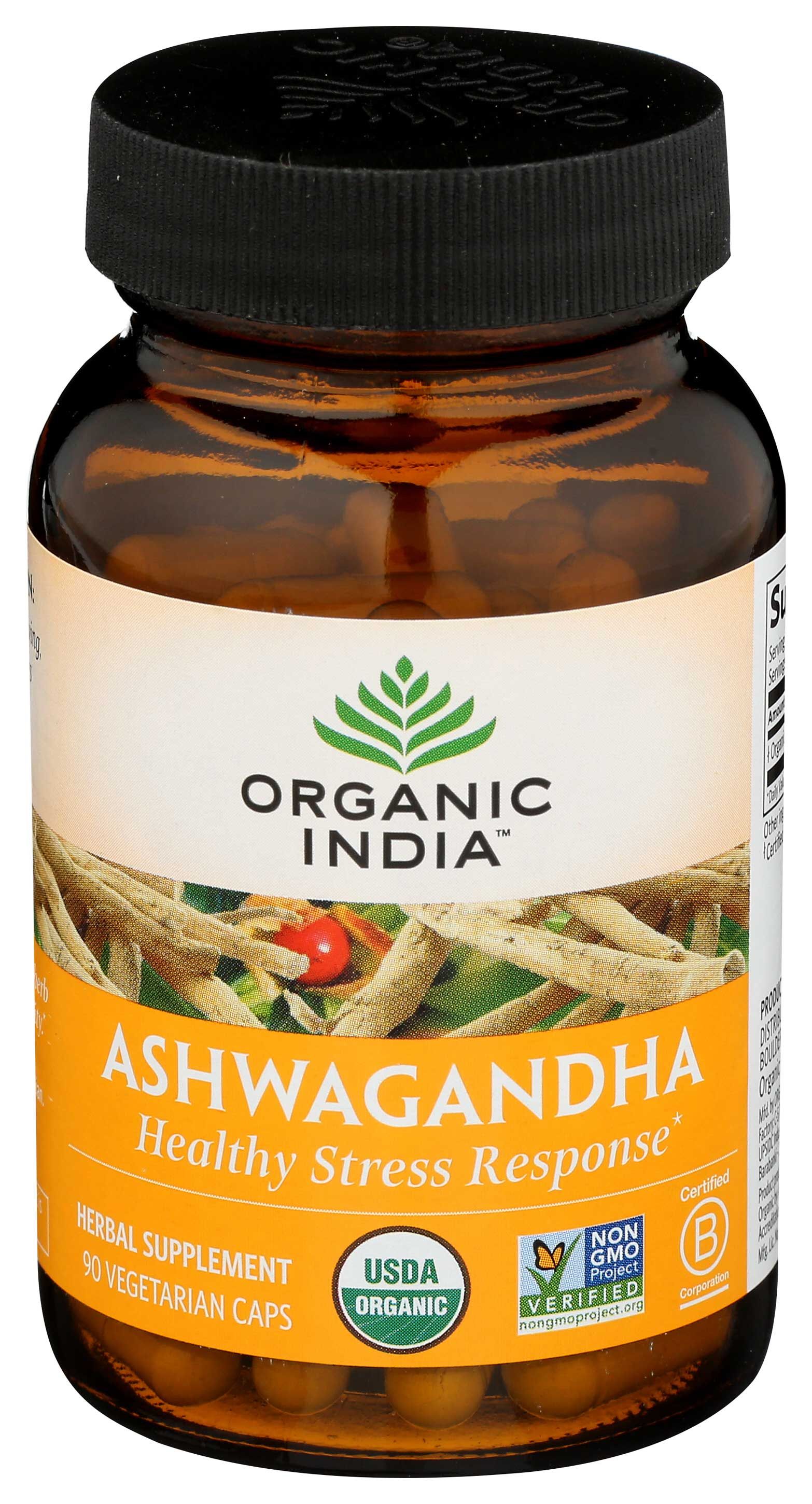 Organic India Ashwagandha Healthy Stress Response Vegetarian Capsule, 90 Count