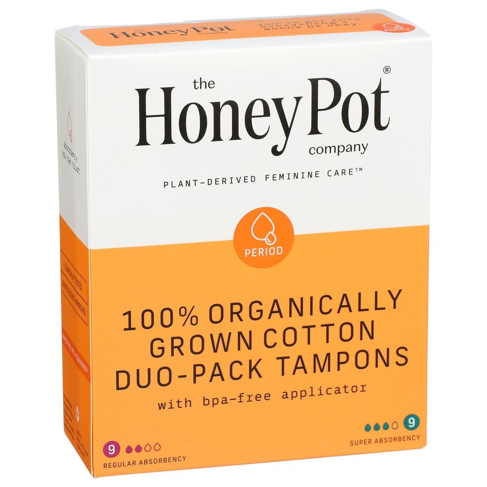 Honey Pot 100 Percent Organic Duo Pack Unscented Cotton Tampons With Bio Plastic Applicator, 18 Count
