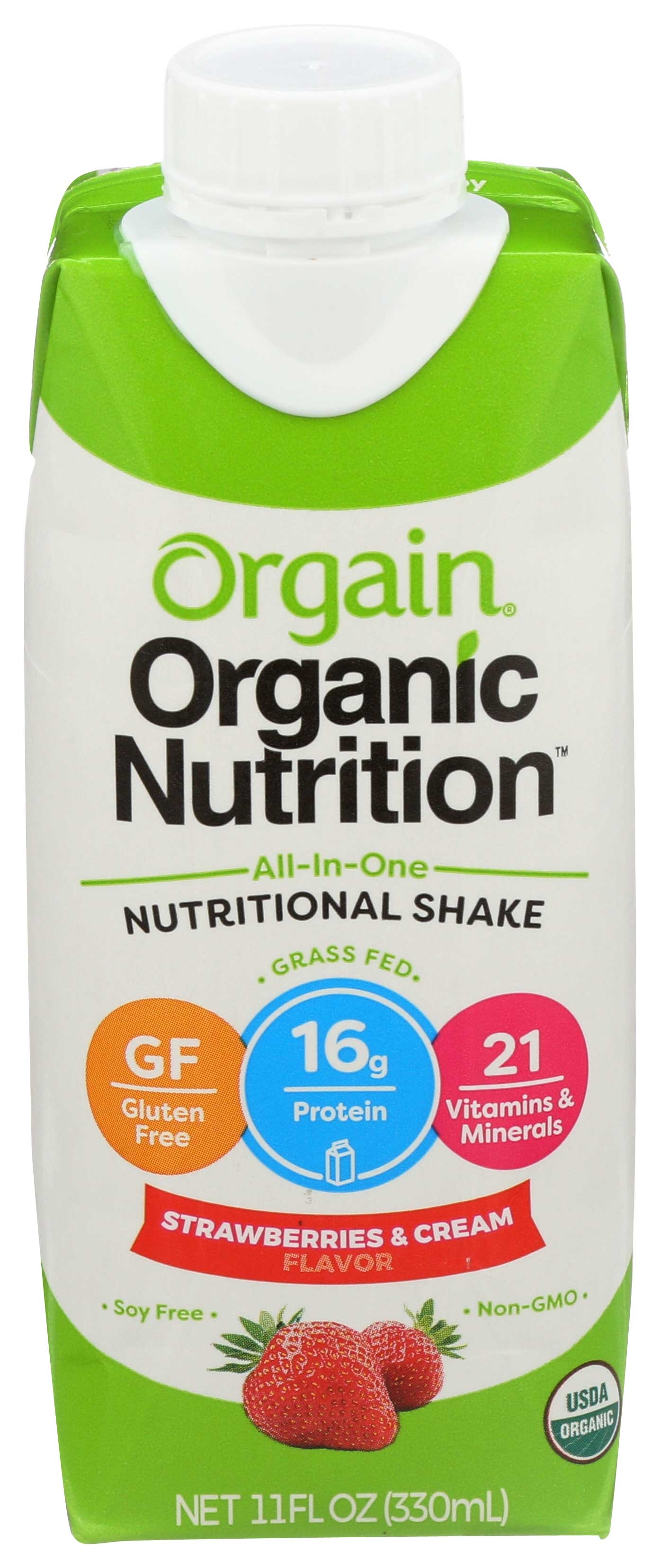 Orgain Organic Nutrition Strawberries and Cream Nutritional Shake, 11 Fluid Ounce - 4 count per pack -- 3 packs per case