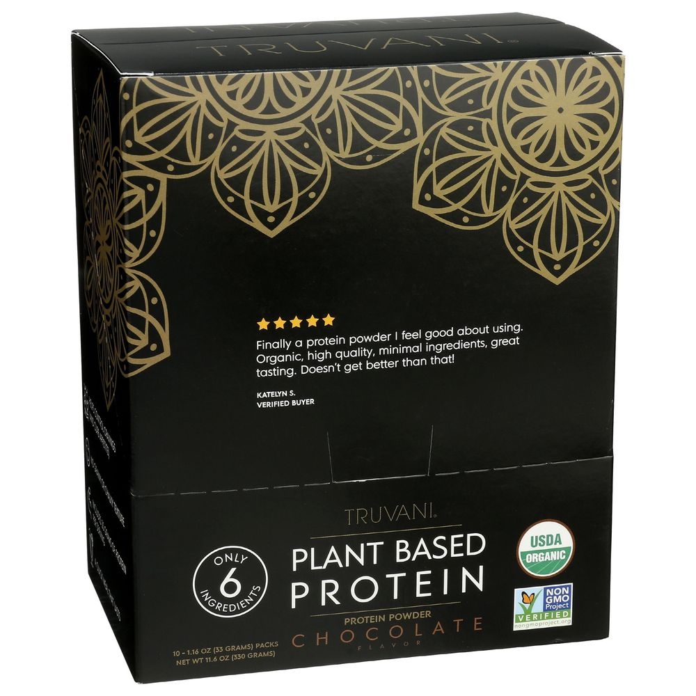 Truvani 1.6 Ounce Chocolate Plant Based Protein Powder, 10 count