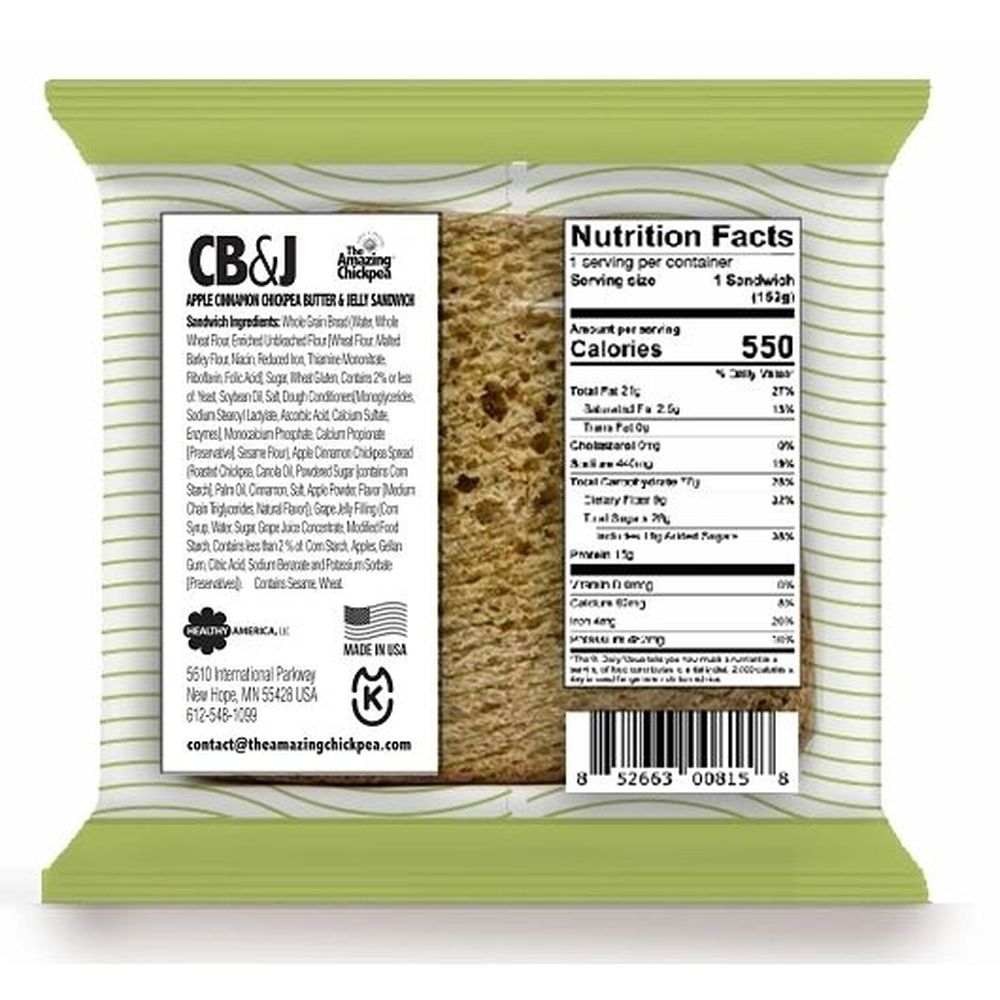 The Amazing Chickpea Apple Cinnamon Chickpea Butter and Jelly Sandwich, 5.36 Ounce -- 42 per case
