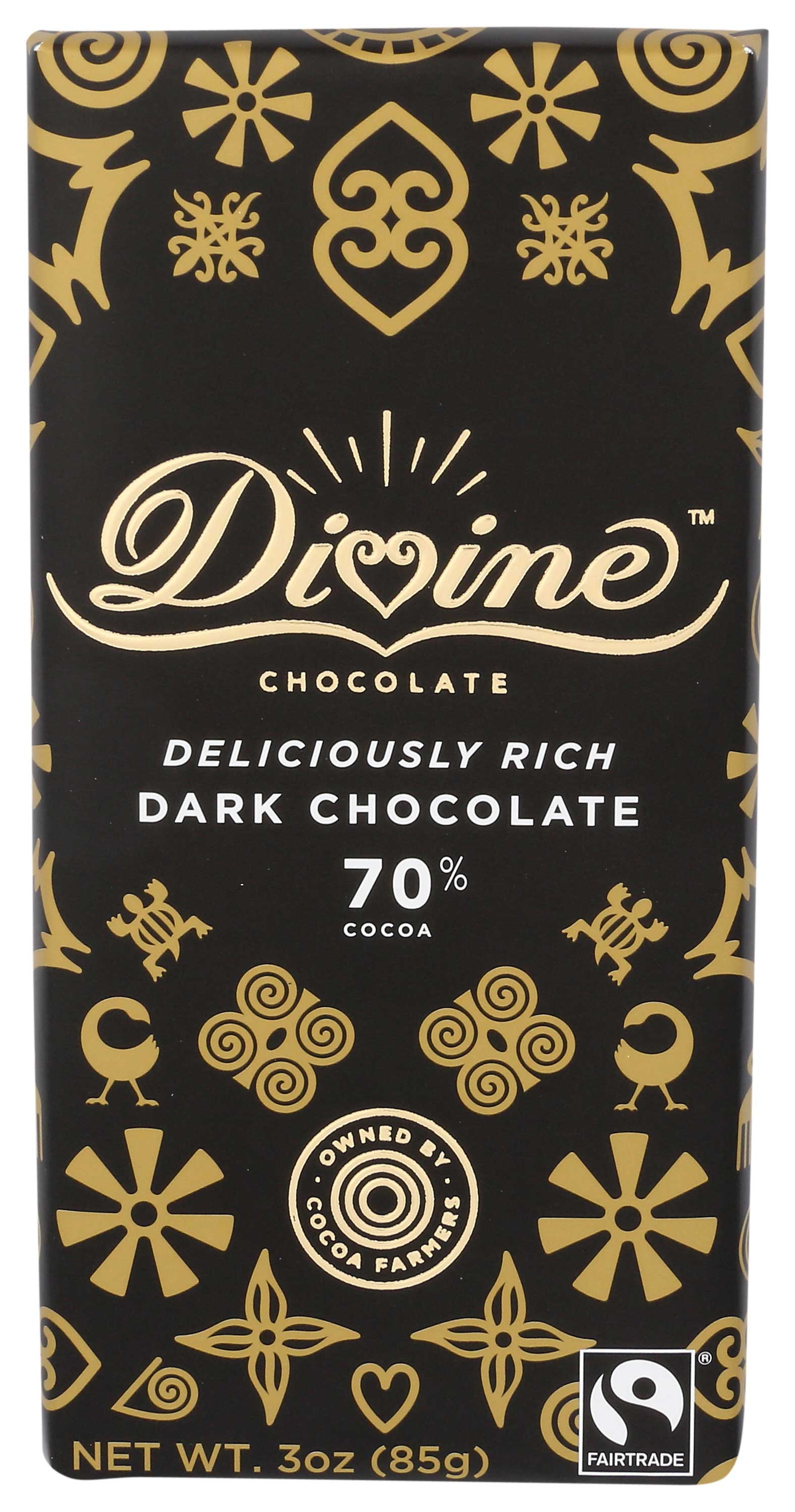 Divine Deliciously Rich 70 Percent Dark Chocolate Bar, 3 Ounce -- 12 per case