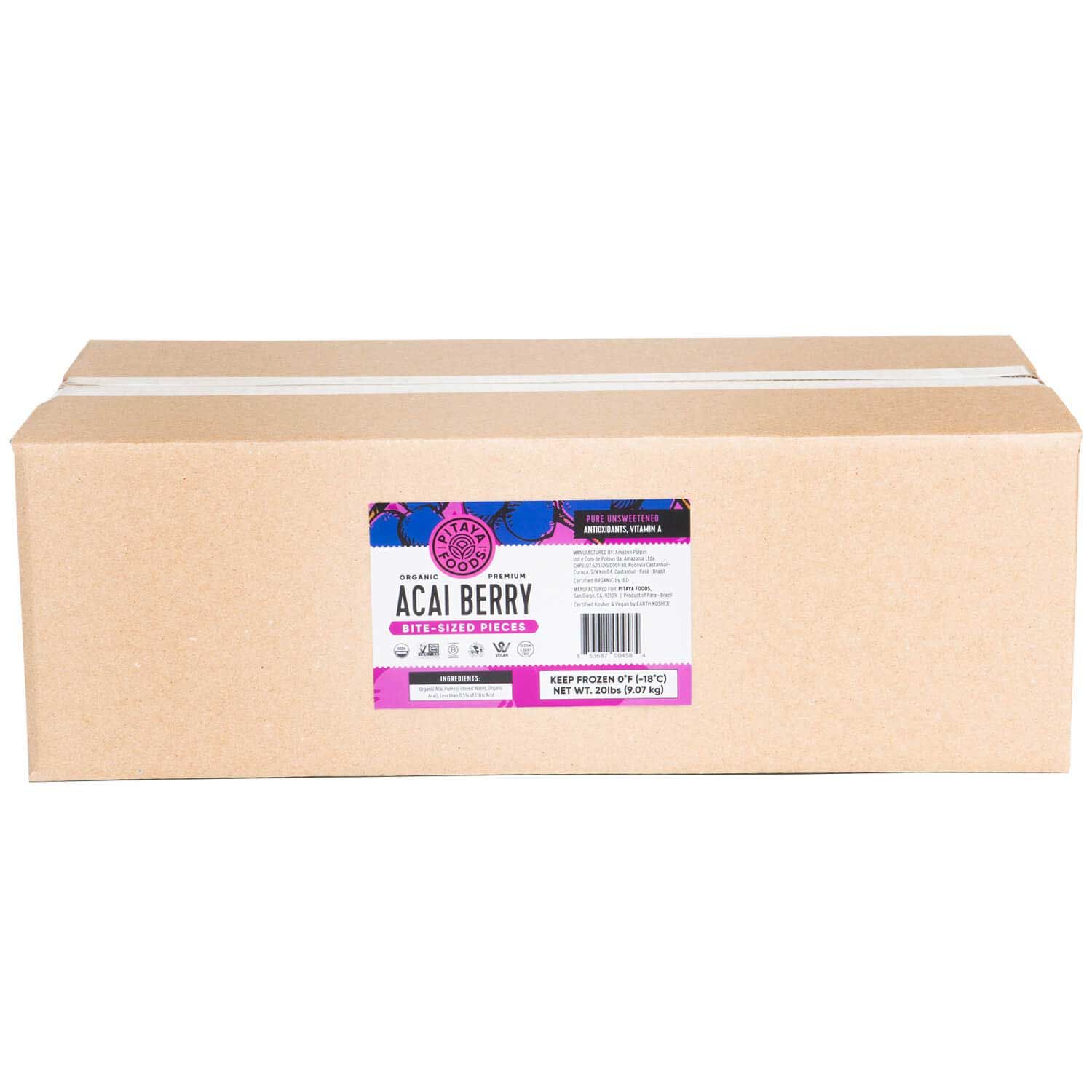 Pitaya Foods Organic Acai Berry Unsweetened Bite Sized Pieces, 20 Pound