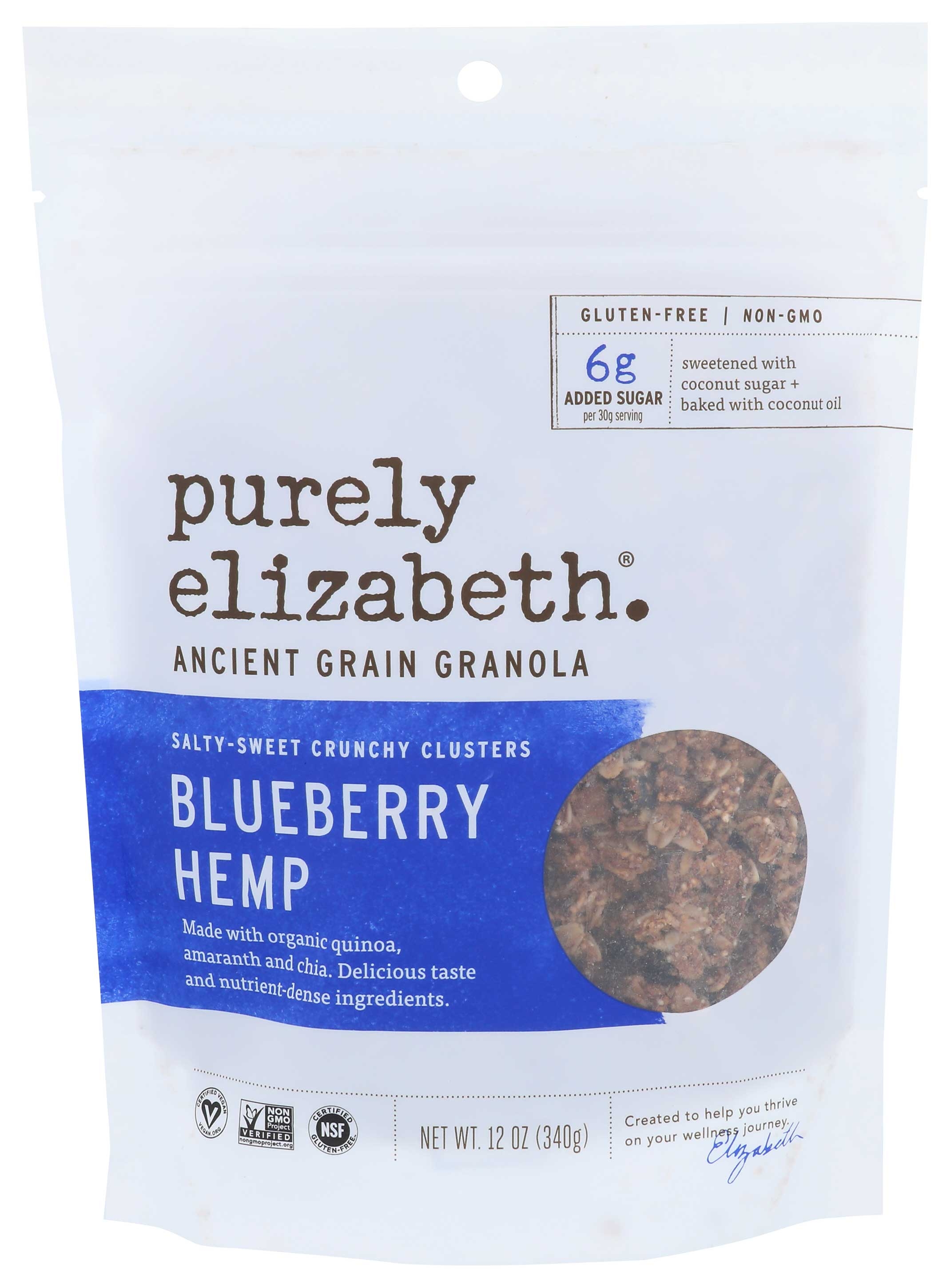 Purely Elizabeth Organic Blueberry Hemp Ancient Grain Granola Cereal, 12 Ounce -- 6 per case.