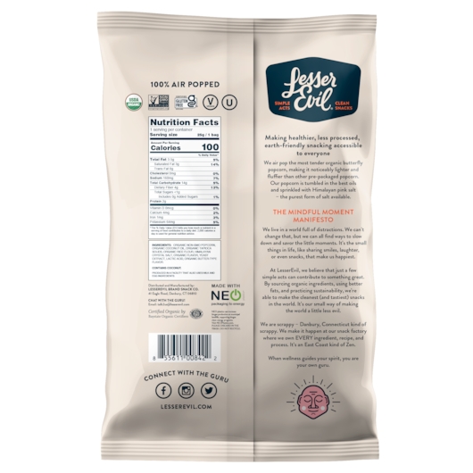 Lesserevil Organic No Cheese Cheesiness Popcorn, 0.88 Ounce -- 18 per case