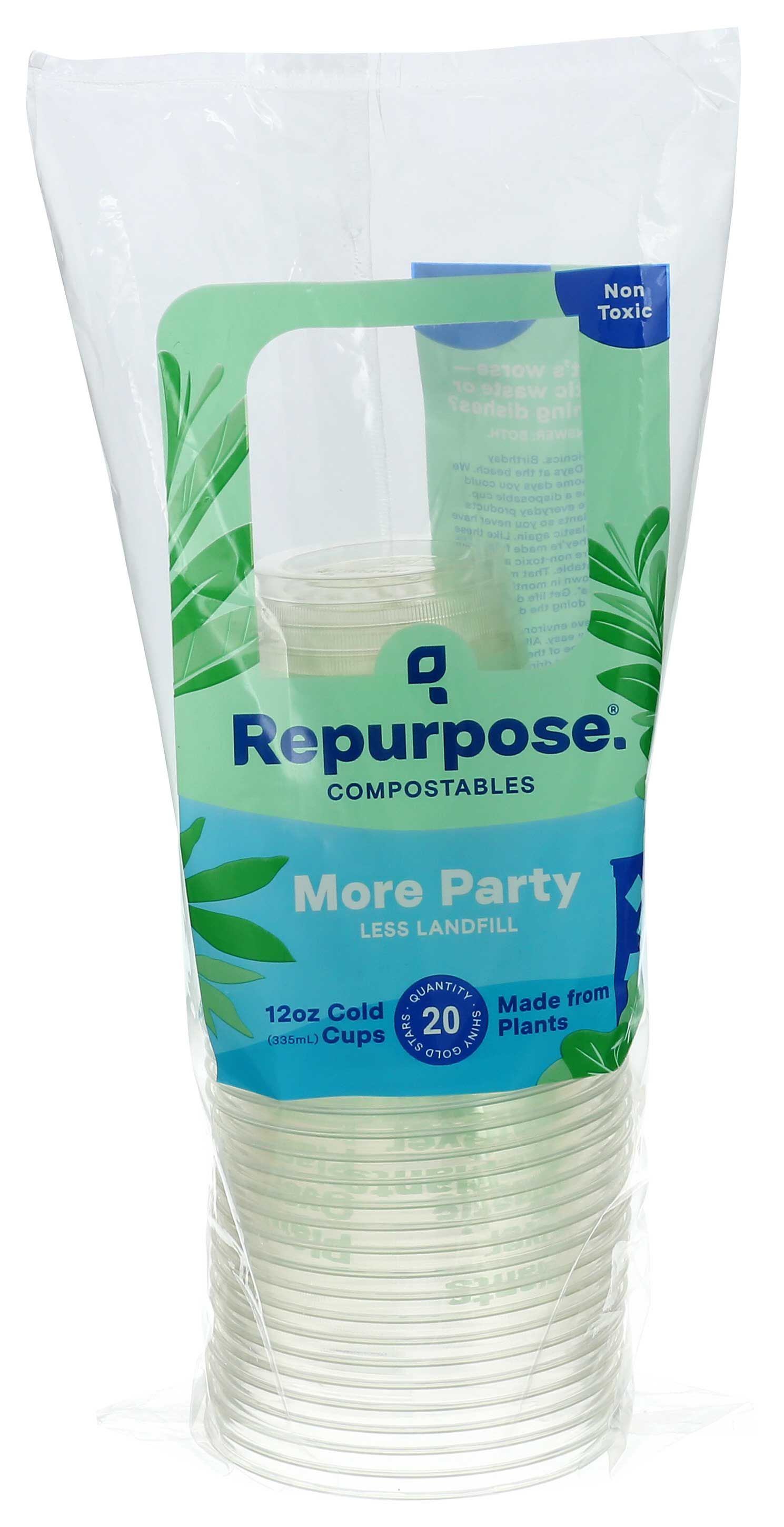 Repurpose Clear Compostable Cups, 12 Ounce, 20 Count -- 12 Per Case