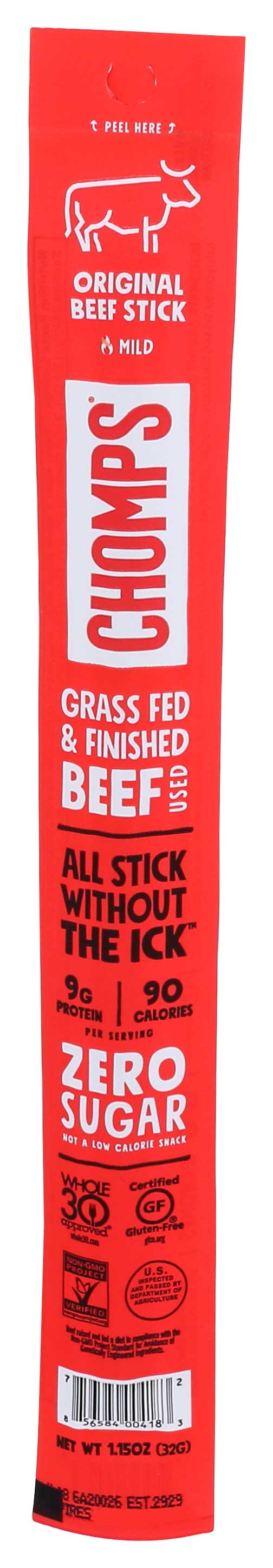 Chomps Original Beef Snack Sticks, 1.15 Ounce -- 24 per case