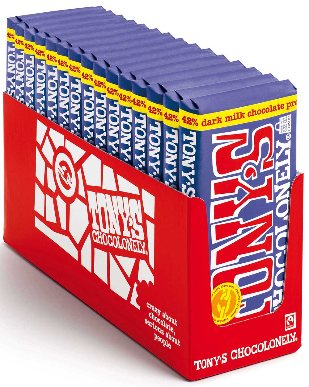 Tonys Chocolonely 42 Percent Dark Milk Chocolate Bar with Pretzel and Toffee, 6.35 Ounce -- 15 per case
