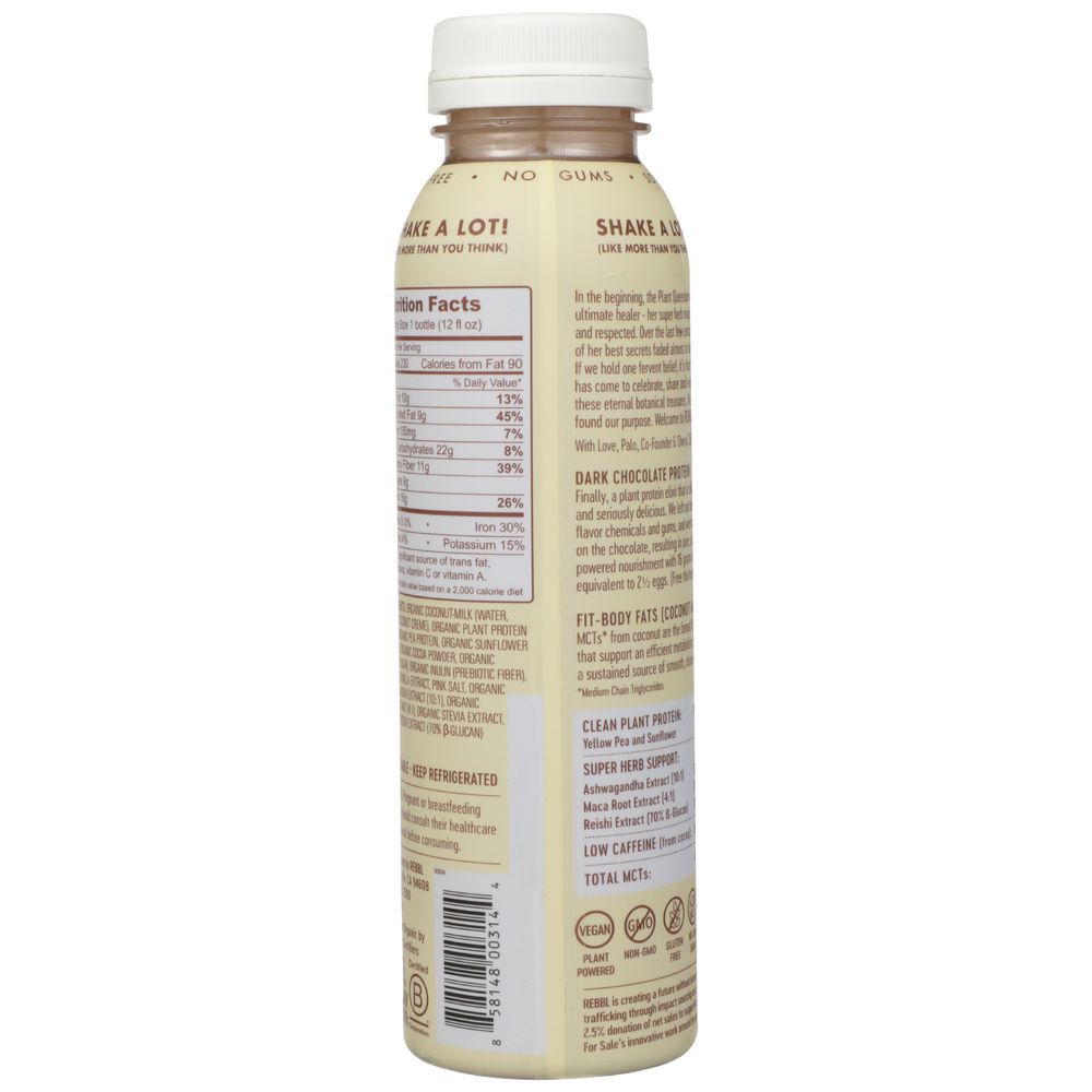 Rebbl Organic Dark Chocolate Protein Elixir, 12 Fluid Ounce -- 12 Per Case