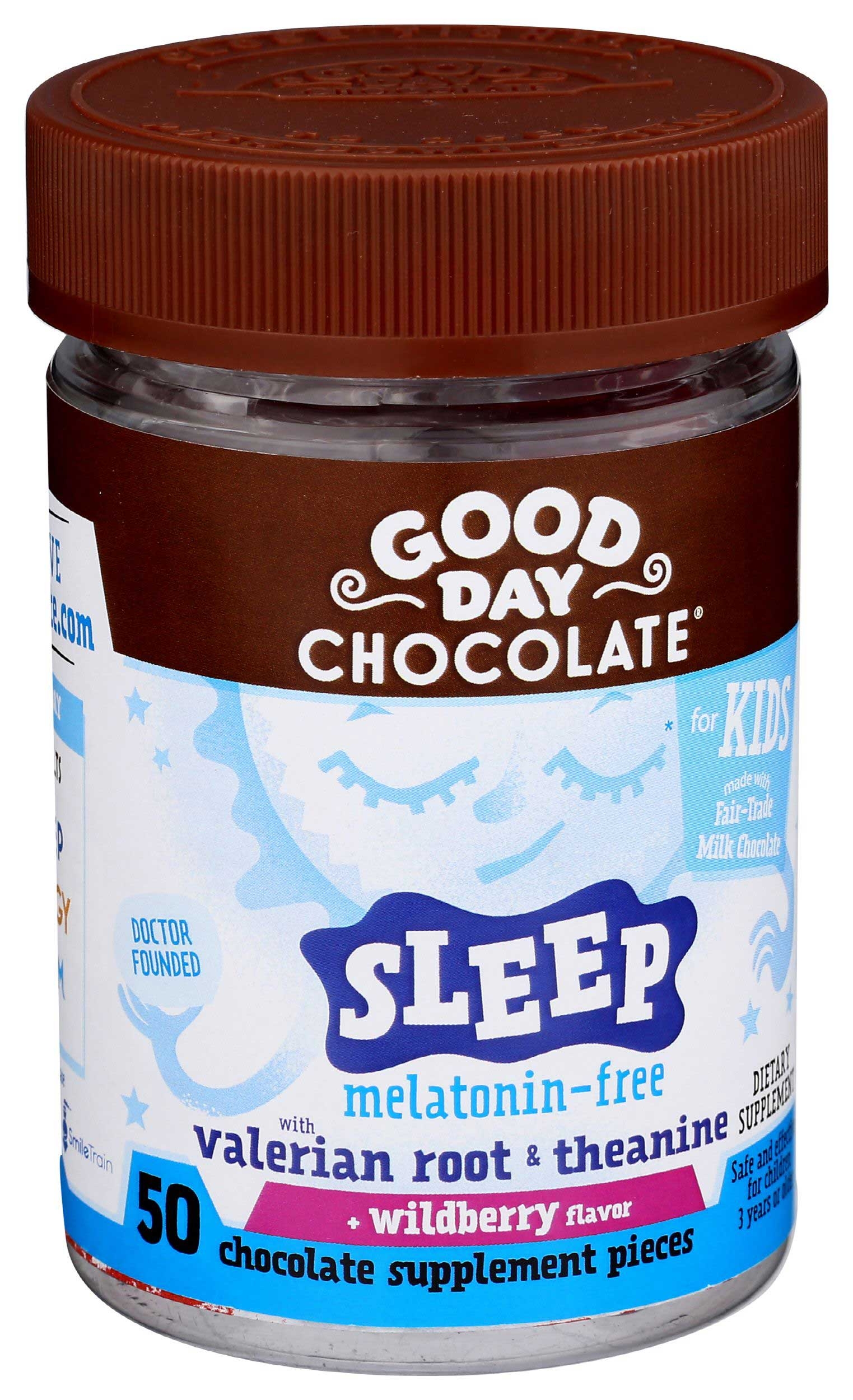 Good Day Melatonin Free Wildberry Flavor Milk Chocolate Sleep Supplement for Kids, 50 count