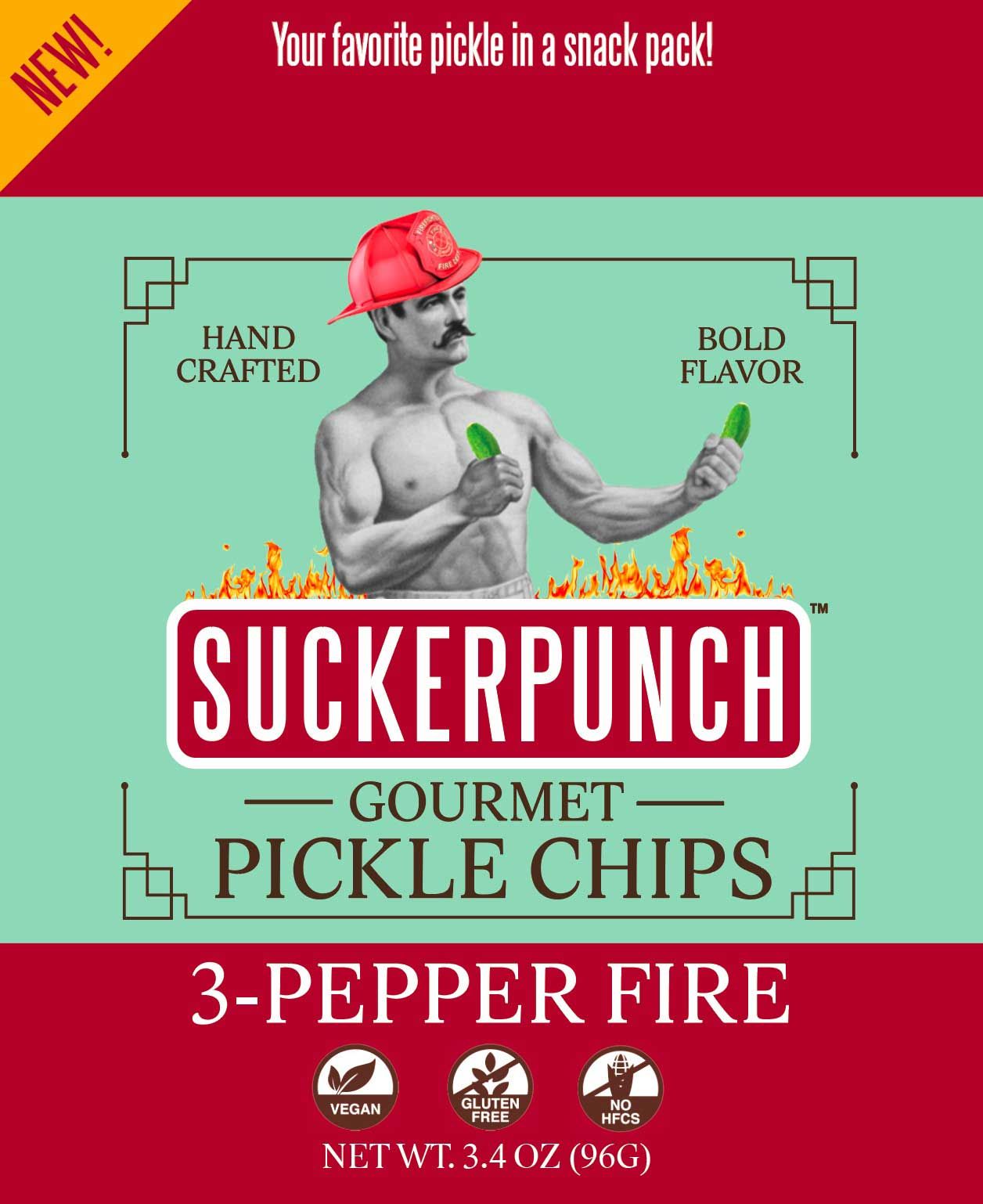 Suckerpunch Gourmet 3 Pepper Fire Pickle Chip, 3.4 Ounce -- 12 Per Case