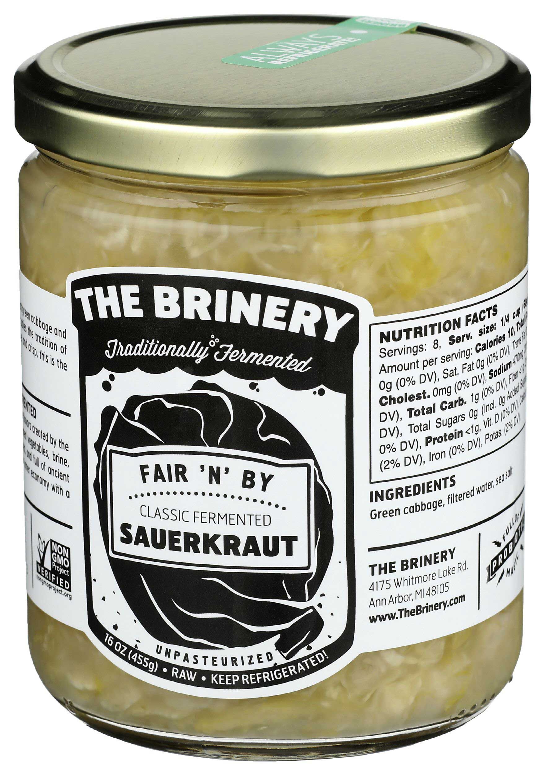 The Brinery Fair N By Classic Fermented Sauerkraut, 16 Ounce -- 6 Per Case