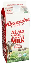 Alexandre Eco Dairy A2/A2 Organic 4 Percent Whole Milk, 59 Fluid Ounce -- 6 per case
