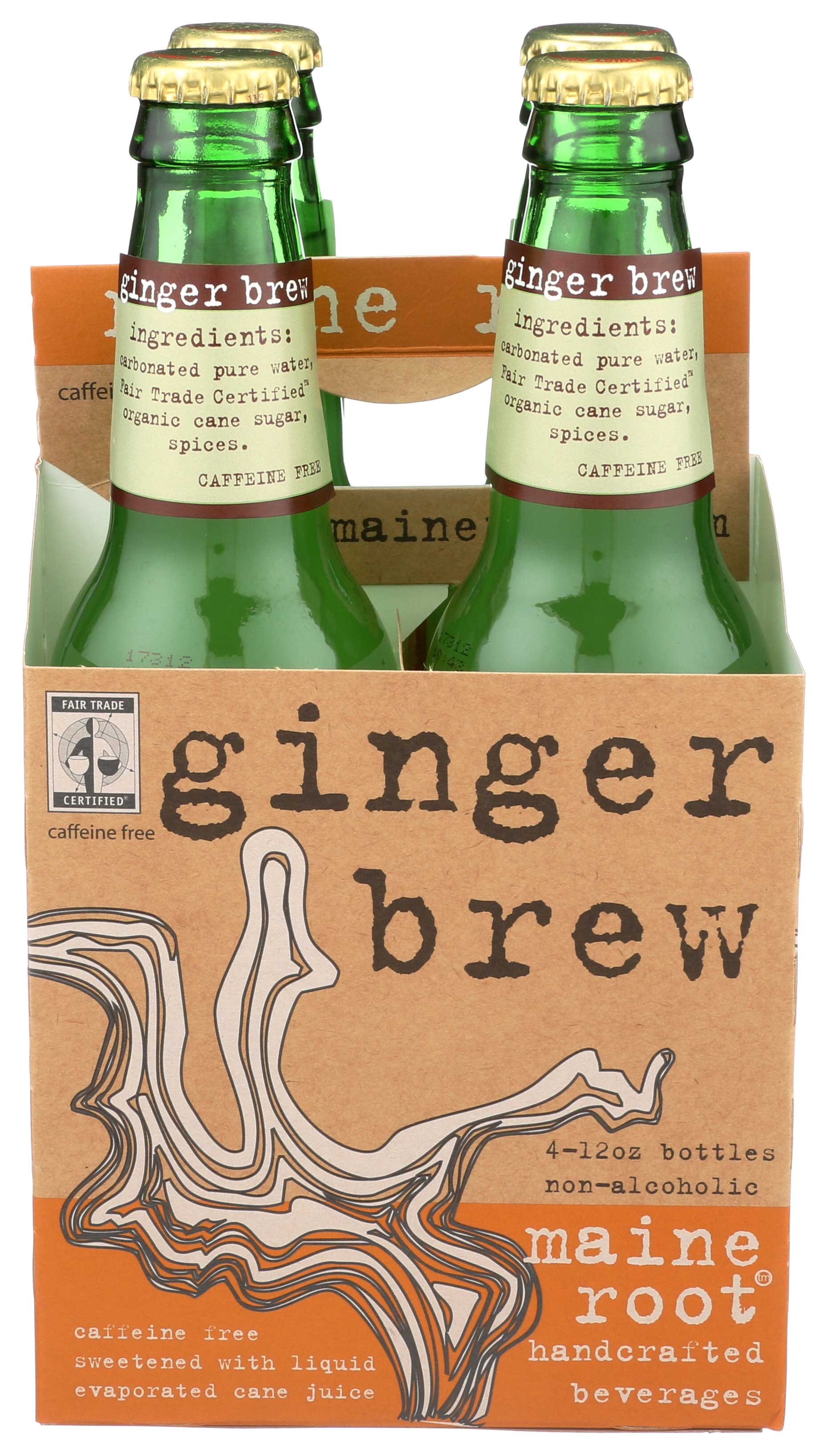 Maine Root Ginger Brew Soda, 12 Ounce - 4 per pack -- 6 packs per case.