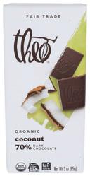 Theo Chocolate Organic Toasted Coconut 70 Percentage Dark Chocolate Bar, 3 Ounce -- 12 per case.