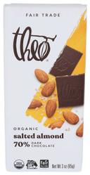 Theo Chocolate Organic Salted Almond 70 Percentage Dark Chocolate Bar, 3 Ounce -- 12 per case.