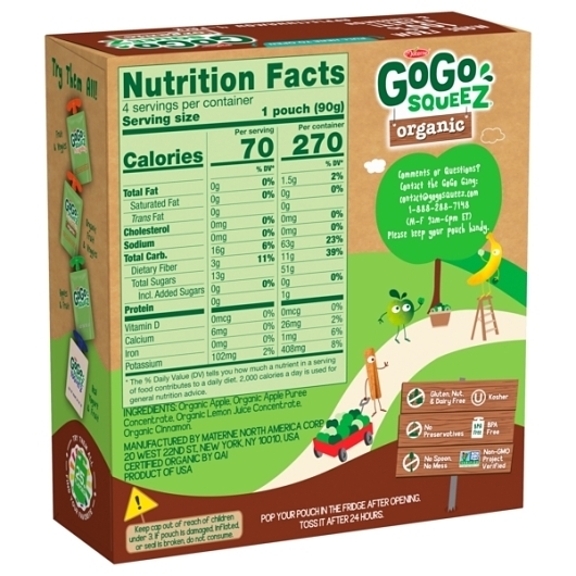 Gogo Squeez Organic Apple Cinnamon Apple Sauce, 3.2 Ounce - 4 per pack -- 12 packs per case.