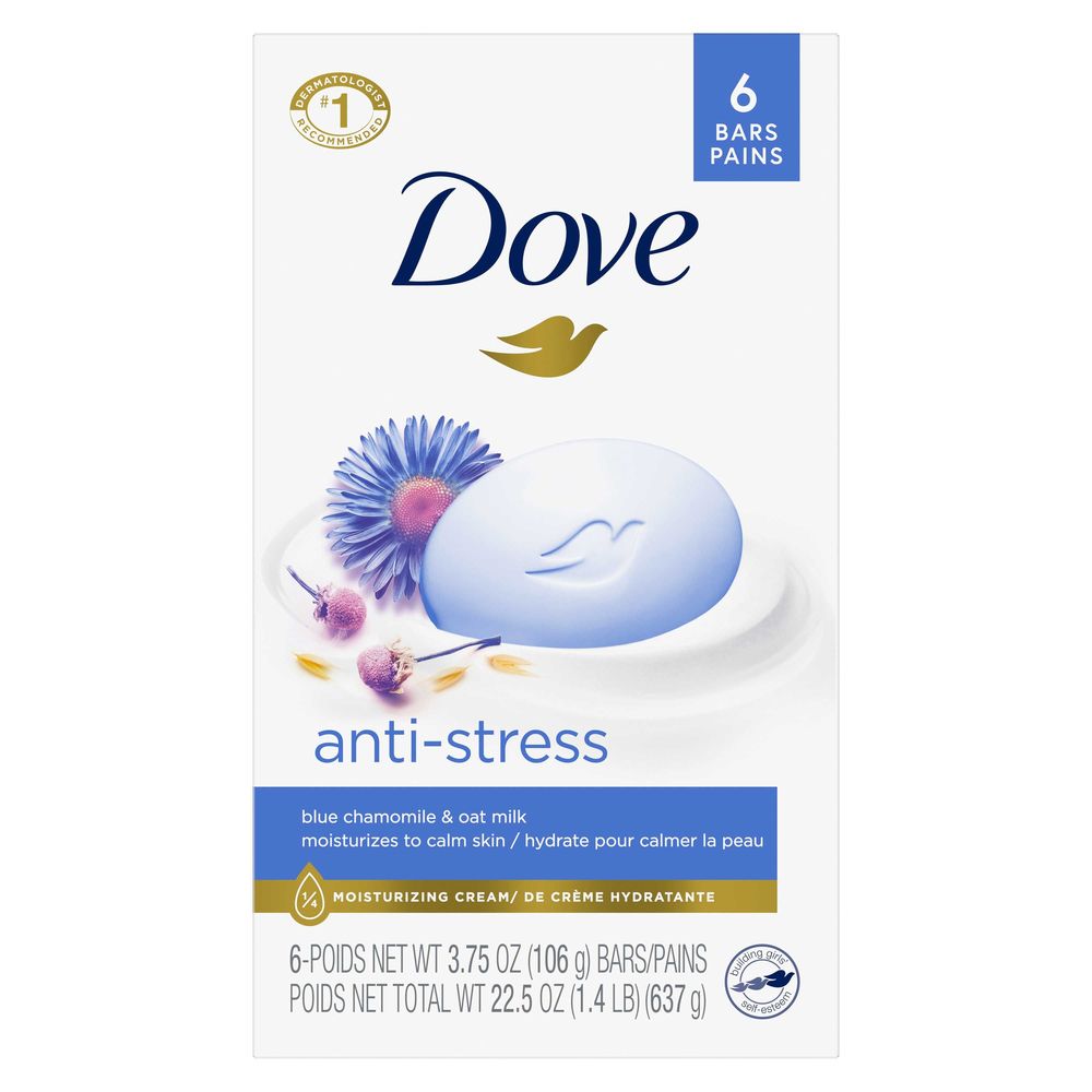 Dove Blue Chamomile and Oat Milk Scent Moisturizing Cream Anti-Stress Beauty Bar, 22.5 Ounce -- 12 per case
