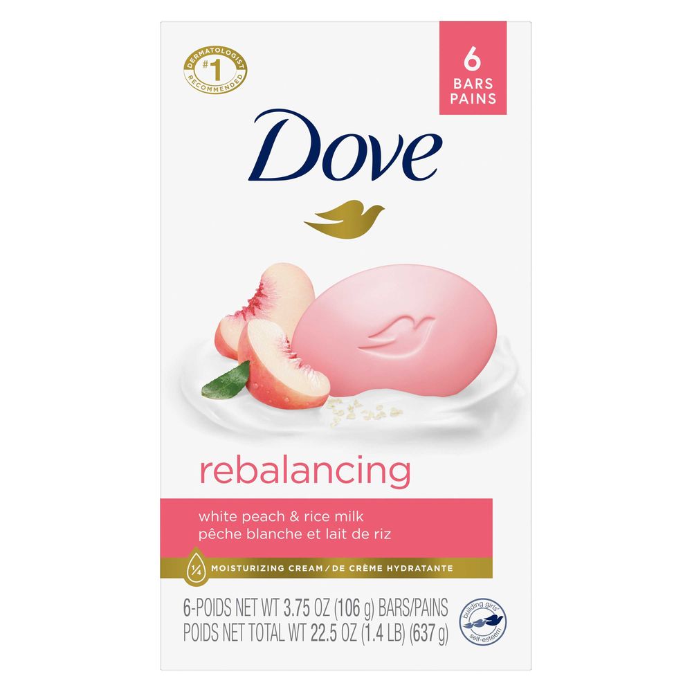Dove Rebalancing White Peach and Rice Milk Beauty Bar Soap, 22.5 Ounce -- 12 per case