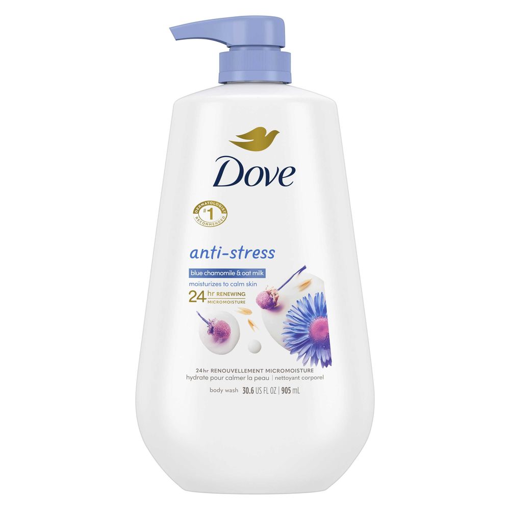Dove Anti-Stress Blue Chamomile and Oat Milk Body Wash with Pump, 30.6 Ounce -- 3 per case