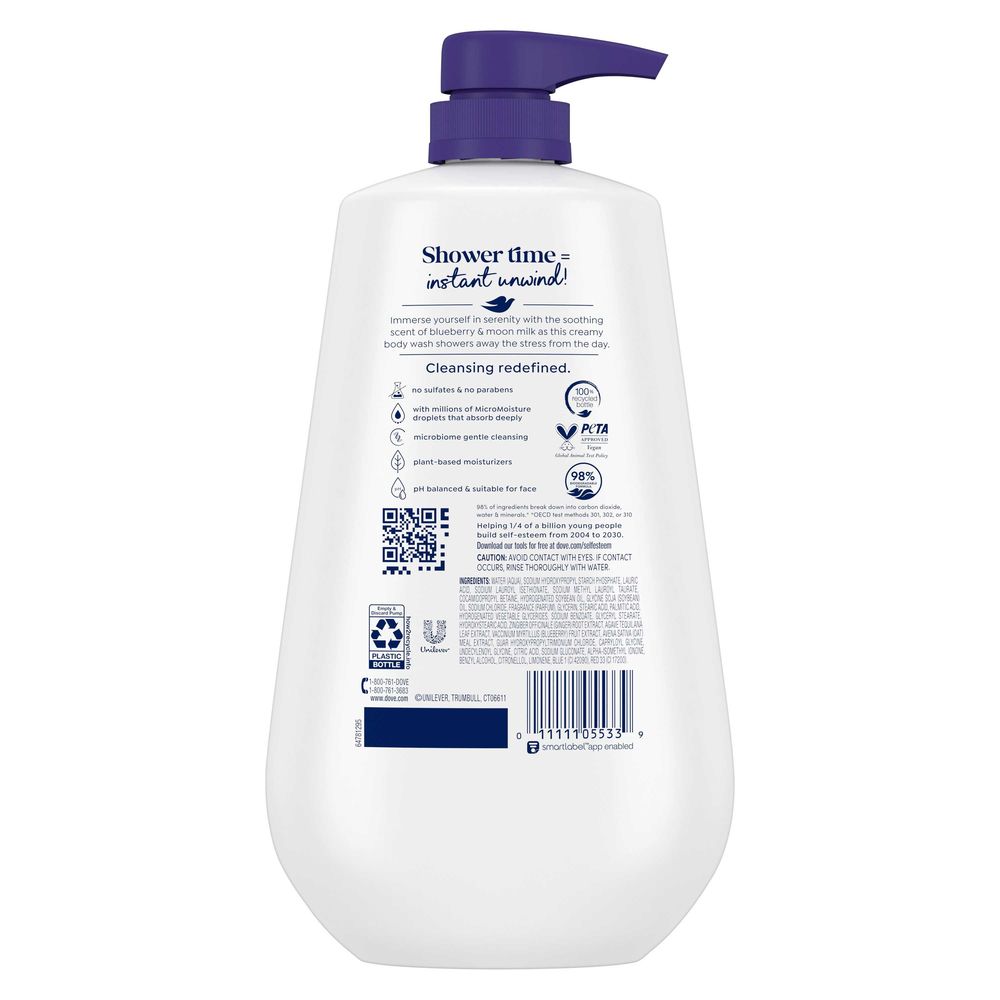 Dove Unwind Blueberry and Moon Milk Body Wash, 30.6 Ounce -- 3 per case