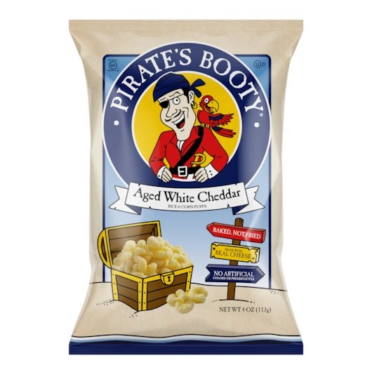 Pirates Booty Aged White Cheddar Cheese Puffs - Shipper, 4 Ounce -- 48 per case.