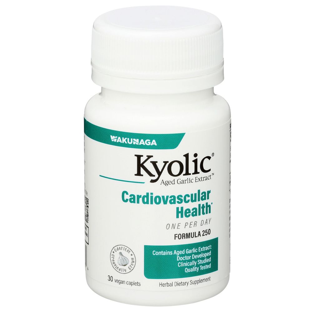Kyolic Aged Garlic Extract Formula 250 Cardiovascular Health Dietary Supplement Vegan Caplets, 30 count