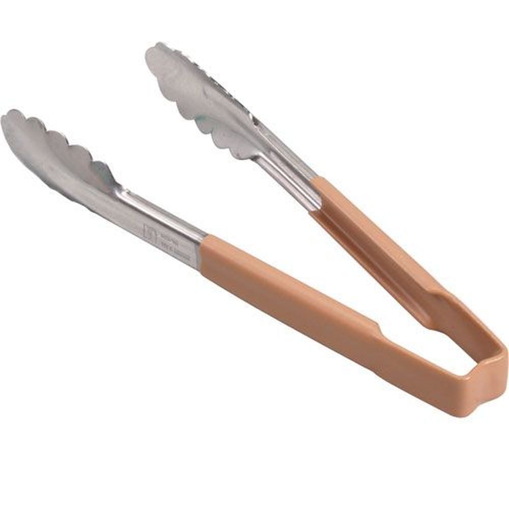 Vollrath 4780960 Stainless Steel Antimicrobial One Piece Scalloped Tong With Tan Kool-touch Handle, 9.5 Inch Length