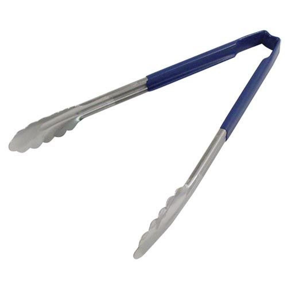 Vollrath 4781230 Stainless Steel Antimicrobial One Piece Scalloped Tong With Blue Kool-touch Handle, 12 Inch Length