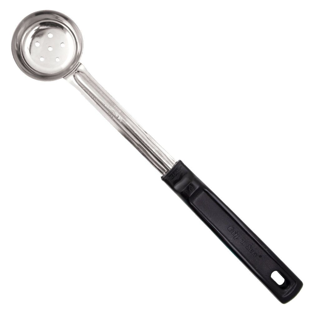 Vollrath 61145 Stainless Steel Antimicrobial Perforated Round Spoodle With Black Grip N Serv Handle, 1 Ounce Capacity