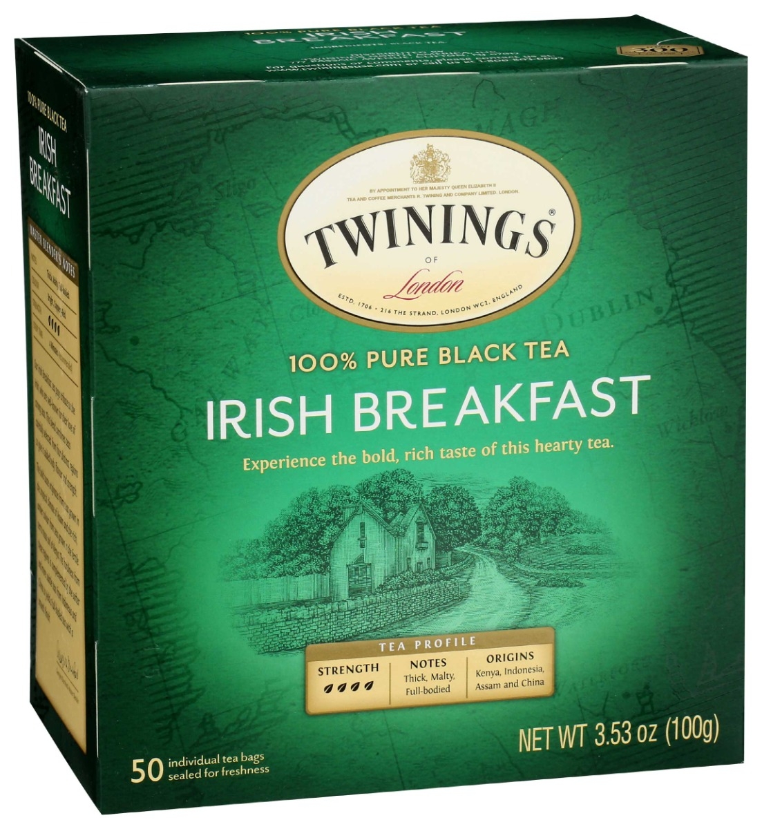 Twinings Irish Breakfast Black Tea, 50 tea bags per pack -- 6 per case