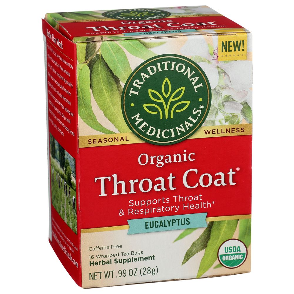 Traditional Medicinals Organic Throat Coat Eucalyptus Herbal Tea, 16 tea bags -- 6 per case