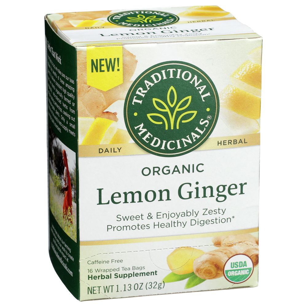 Traditional Medicinals Organic Lemon Ginger Herbal Tea, 16 tea bags -- 6 per case